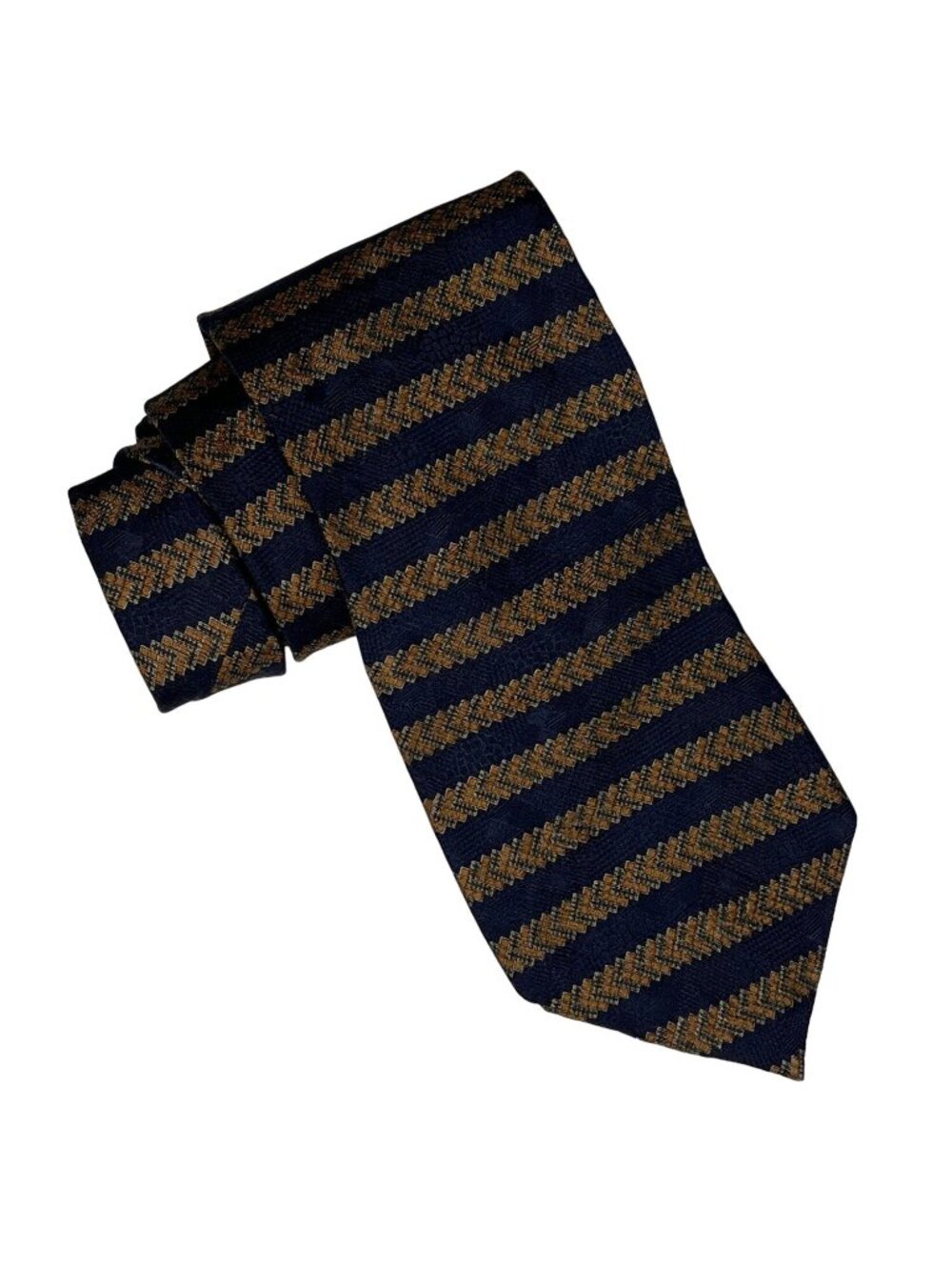 Kenneth Cole Silk Tie Mens Blue Gold Striped Business Necktie